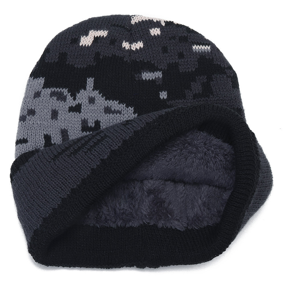 
	Mens Camouflage Wool Plush Beanie Hat Vintage Good Elastic Vintage Warm Winter Caps