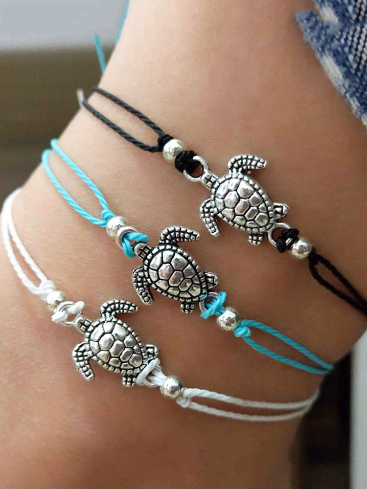 
	Bohemian Turtle Anklets Adjustable Wax Rope Black Blue White Ankle Bracelet Ankle Ring Foot Jewelry
