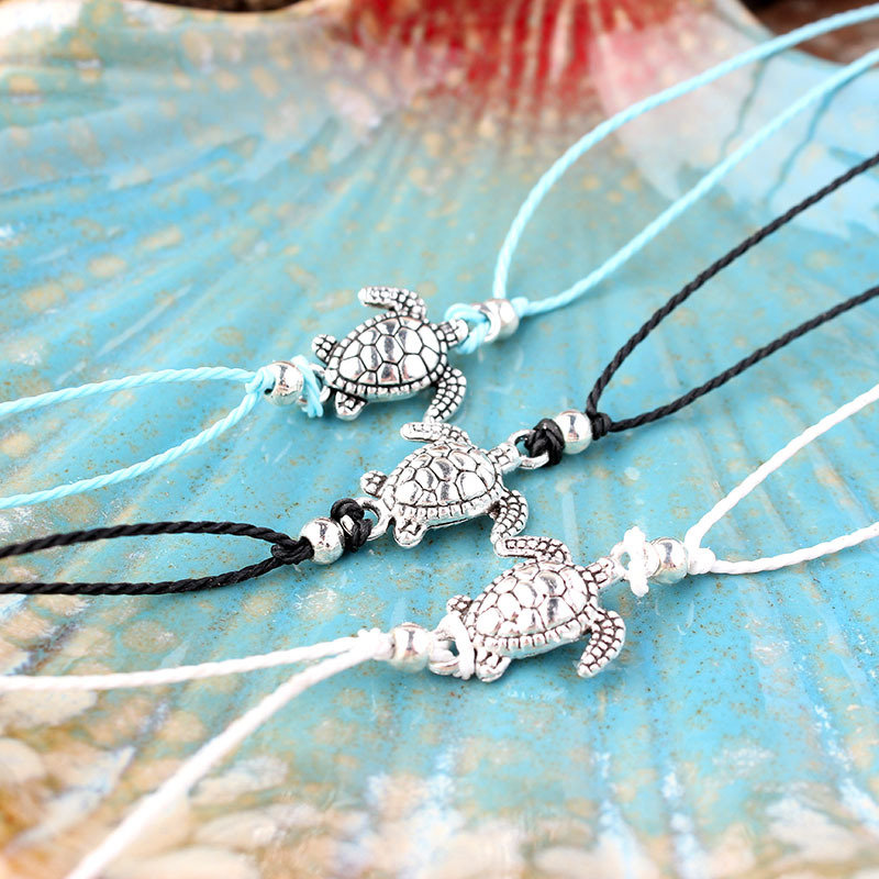
	Bohemian Turtle Anklets Adjustable Wax Rope Black Blue White Ankle Bracelet Ankle Ring Foot Jewelry