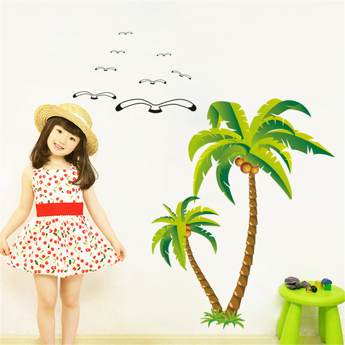 
	Coconut Palm Trees Seagulls Removable Wall Sticker Decal Art Mural Home Decor