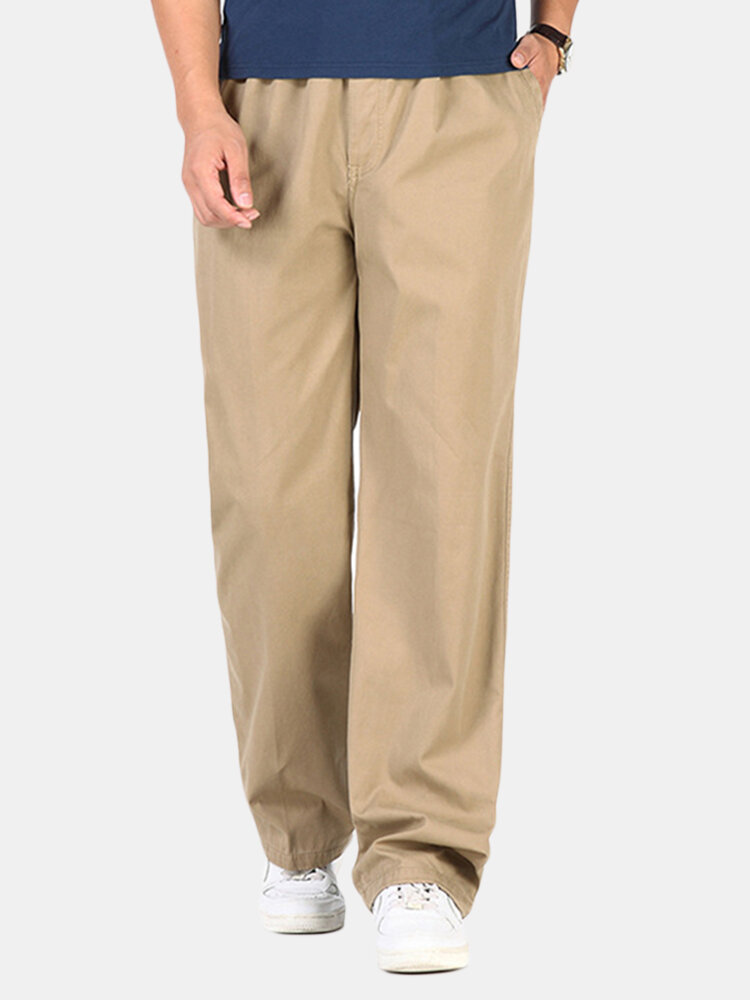 
	Mens Loose Breathable Elastic Waist Design Straight Solid Color Casual Pants