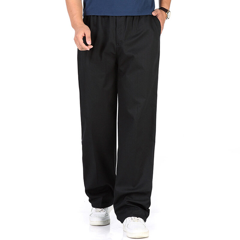 
	Mens Loose Breathable Elastic Waist Design Straight Solid Color Casual Pants