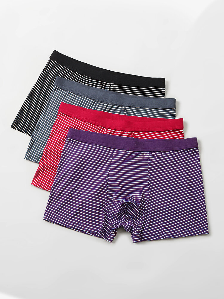 
	4 Pack Mens Pinstripe Breathable Underwear Modal Cozy Boxer Briefs With Pouch