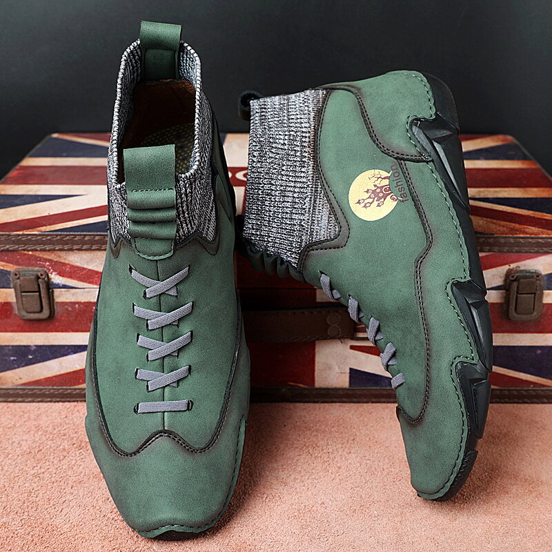 
	Men Microfiber Leather Splicing Non Slip Soft Sole Casual Ankle Boots