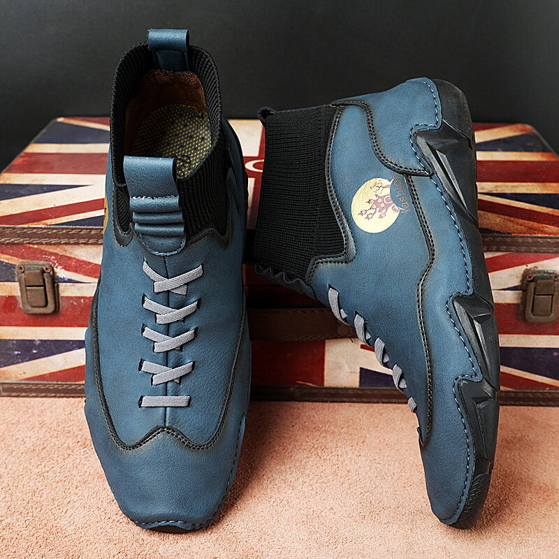 
	Men Microfiber Leather Splicing Non Slip Soft Sole Casual Ankle Boots