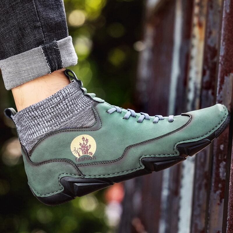 
	Men Microfiber Leather Splicing Non Slip Soft Sole Casual Ankle Boots