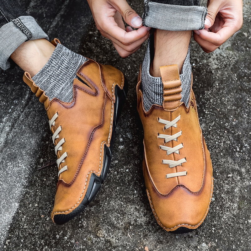 
	Men Microfiber Leather Splicing Non Slip Soft Sole Casual Ankle Boots