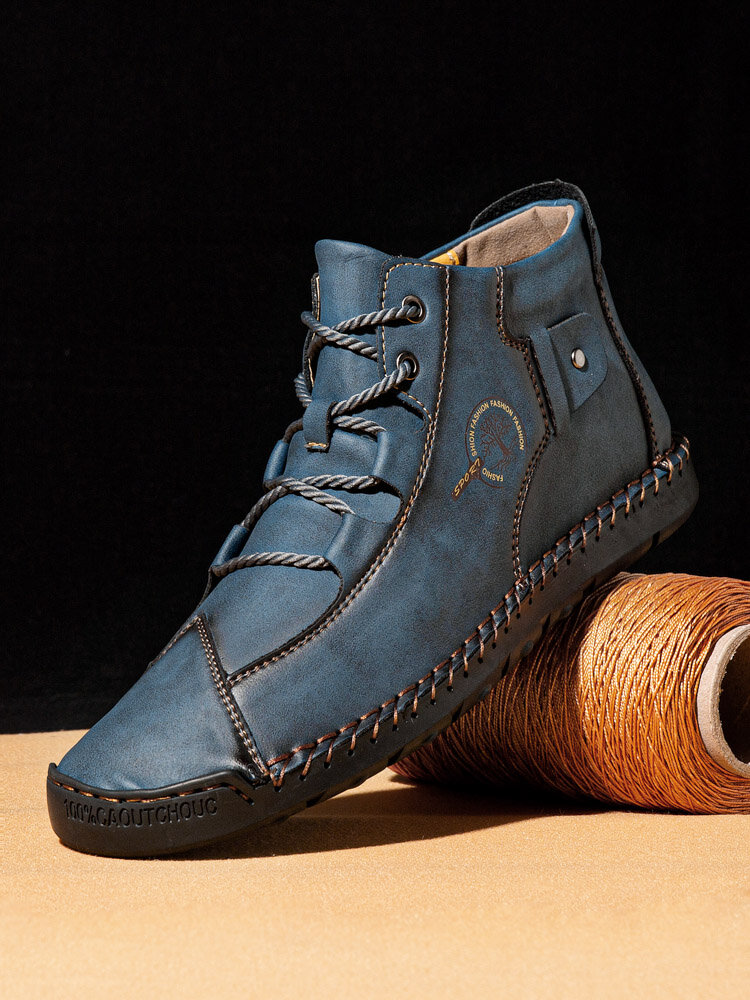 
	Men Hand Stitching Leather Non Slip Soft Sole Casual Ankle Boots