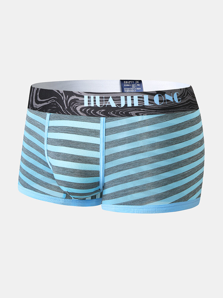 
	Ice Silk Striped Comfy Breathable Boxer Briefs For Men