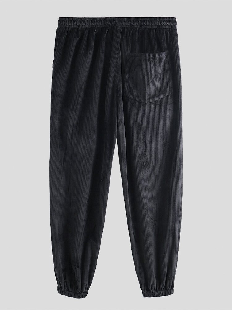 
	Mens Plain Corduroy Solid Color Big Pockets Ankle Banded Pants
