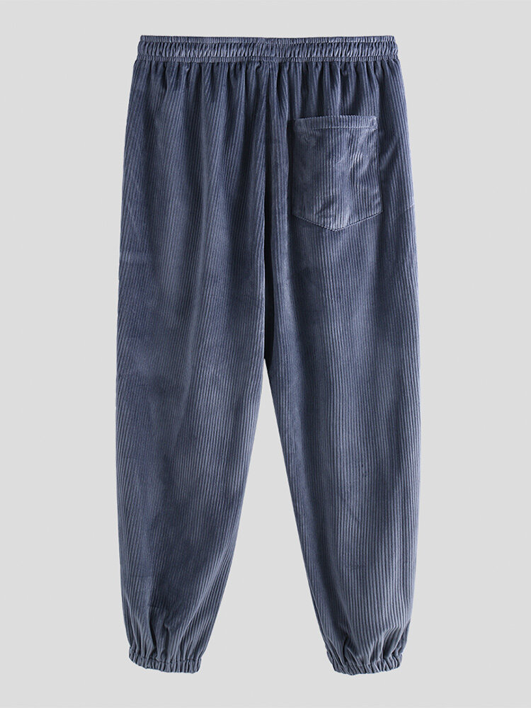 
	Mens Plain Corduroy Solid Color Big Pockets Ankle Banded Pants