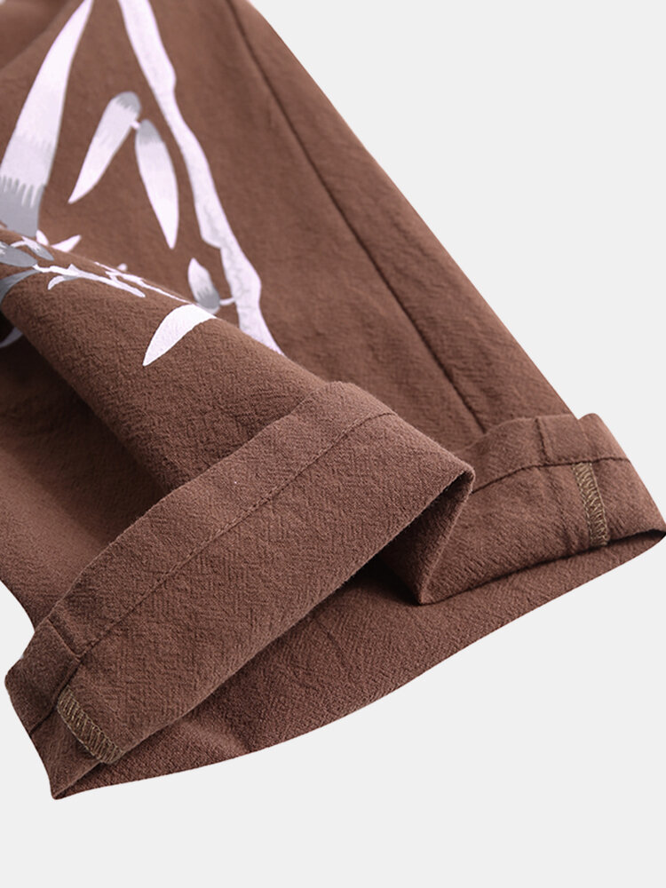 
	Mens Cotton Linen Embroidery Chinese style Loose Straight Harem Pants