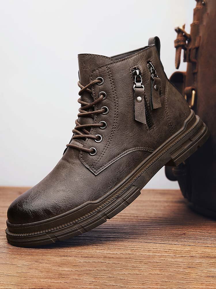 
	Men Brief Non-slip Zippers Lace Up Wearable Casual Ankle Boots