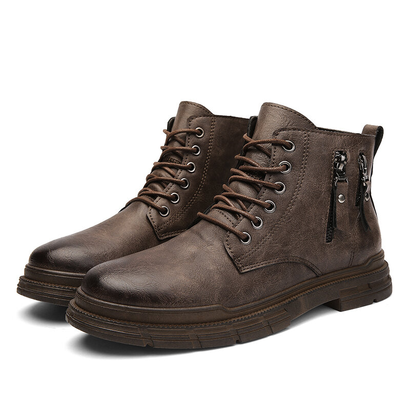 
	Men Brief Non-slip Zippers Lace Up Wearable Casual Ankle Boots