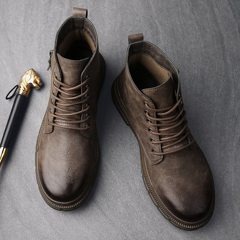 
	Men Brief Non-slip Zippers Lace Up Wearable Casual Ankle Boots