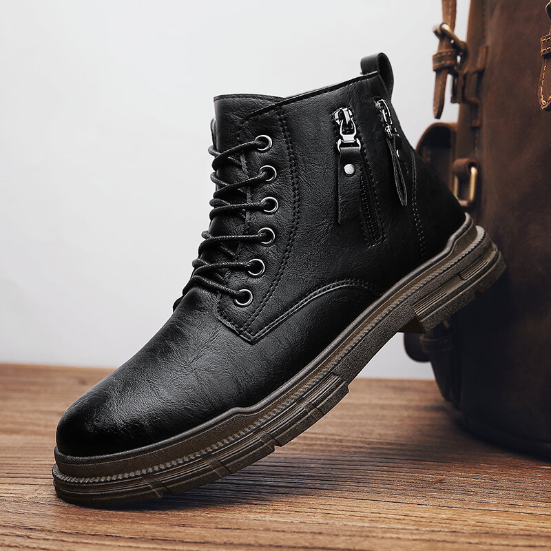 
	Men Brief Non-slip Zippers Lace Up Wearable Casual Ankle Boots
