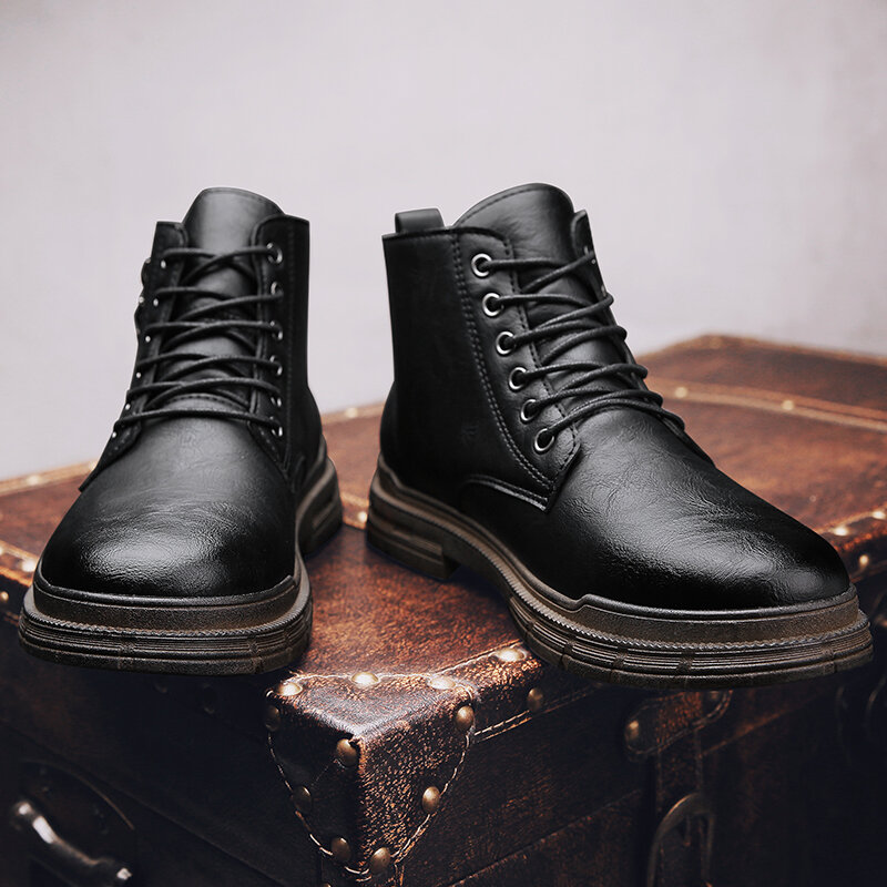 
	Men Brief Non-slip Zippers Lace Up Wearable Casual Ankle Boots