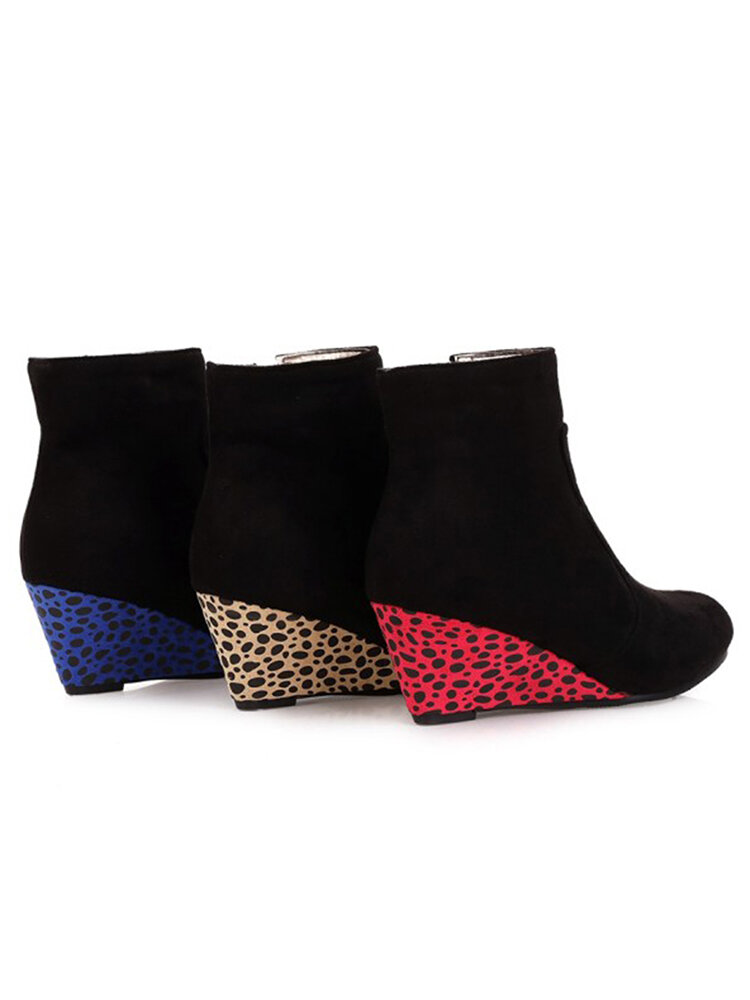 
	Plus Size Women Polka Dot Wedges Pointed Toe Zipper Short Boots