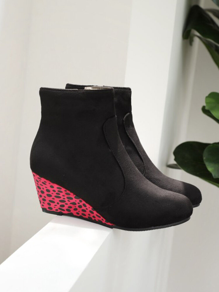 
	Plus Size Women Polka Dot Wedges Pointed Toe Zipper Short Boots