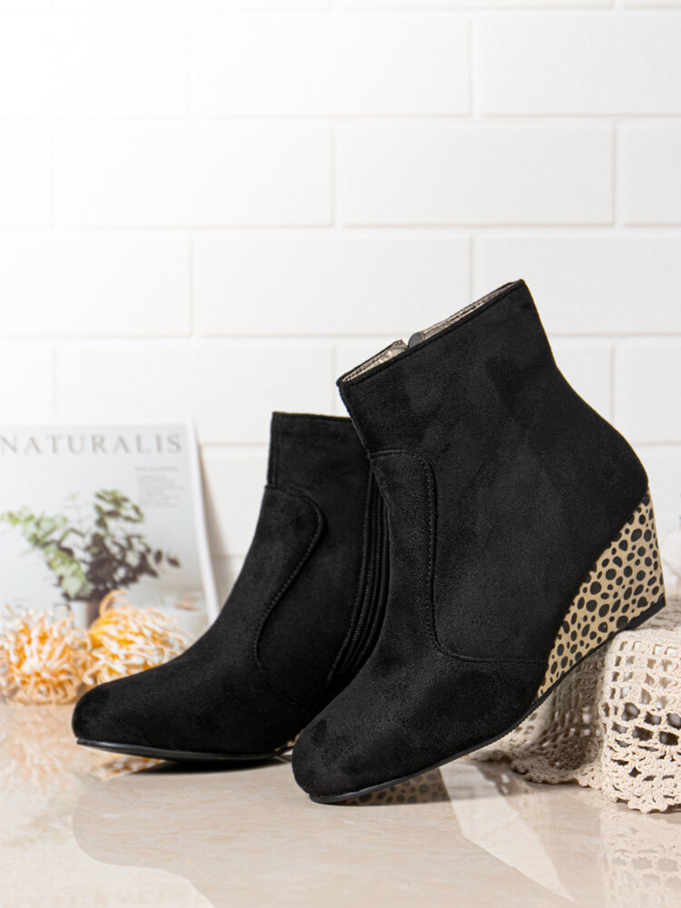 
	Plus Size Women Polka Dot Wedges Pointed Toe Zipper Short Boots