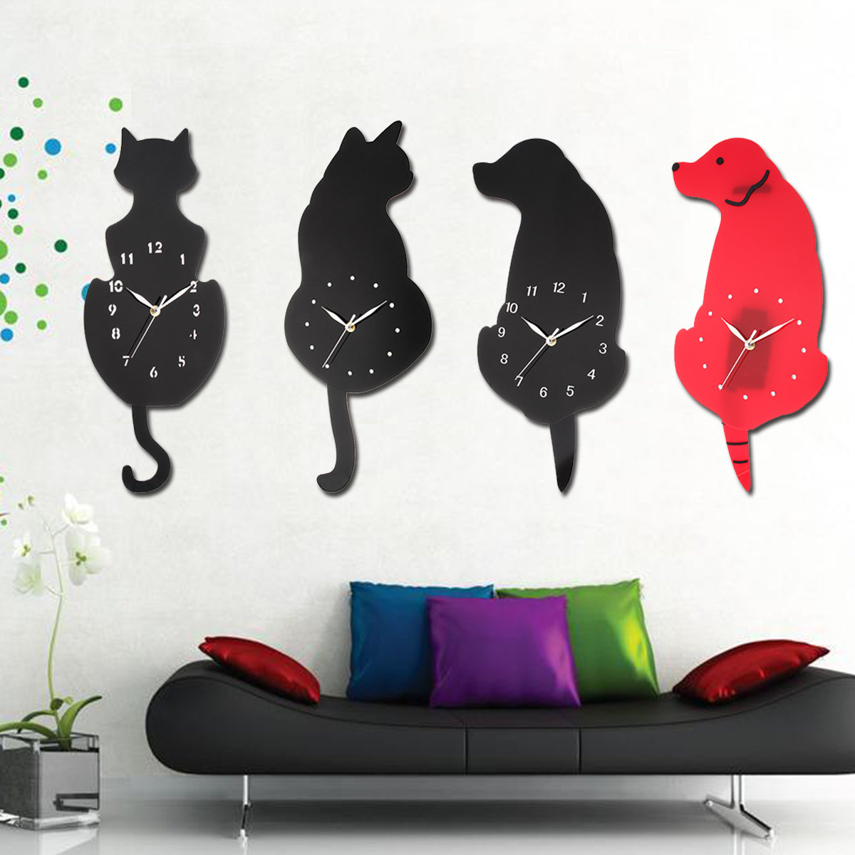 
	Ticking Animal Shaped Picture Wall Clock Swinging Tail Pendulum Battery Operated