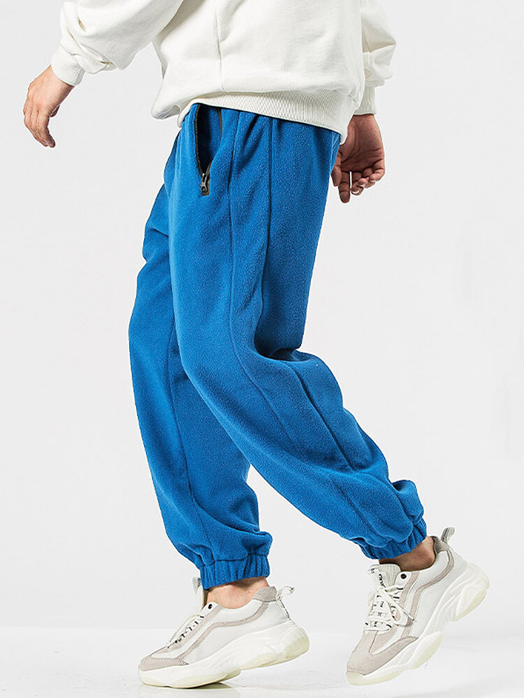 
	Mens Fleece Solid Color Drawstring Thick Plush Jogger Pants