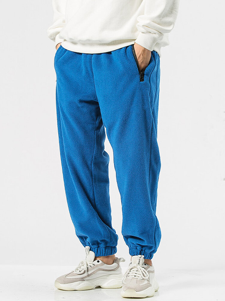 
	Mens Fleece Solid Color Drawstring Thick Plush Jogger Pants
