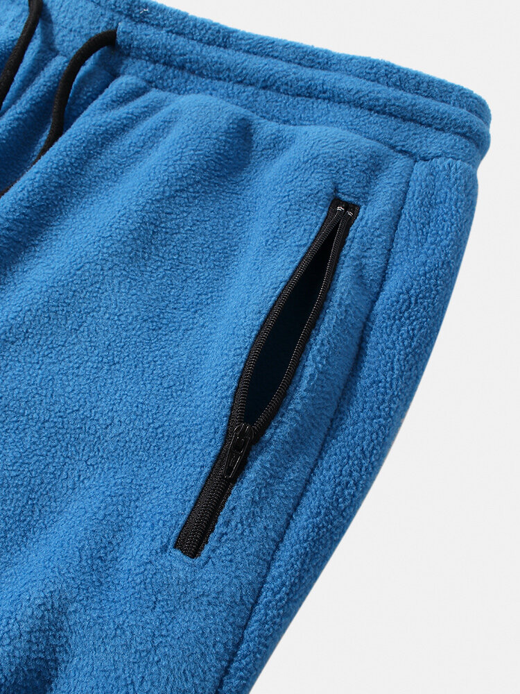 
	Mens Fleece Solid Color Drawstring Thick Plush Jogger Pants