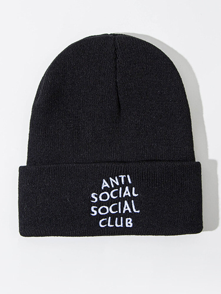 
	Unisex Anti-social Print Knitted Wool Hat Skull Cap Beanie With Letter