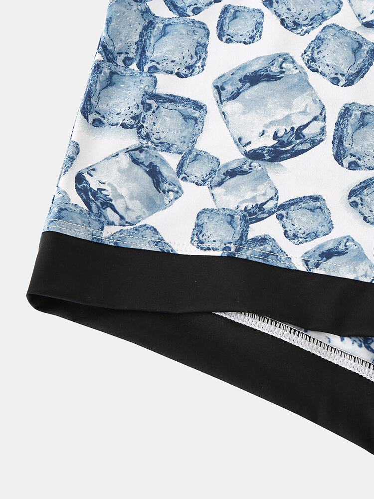 
	Men Nylon Ice Silk Bule Print Patchwork Boxer Briefs Letter Waistband Breathable Pouch Underwear