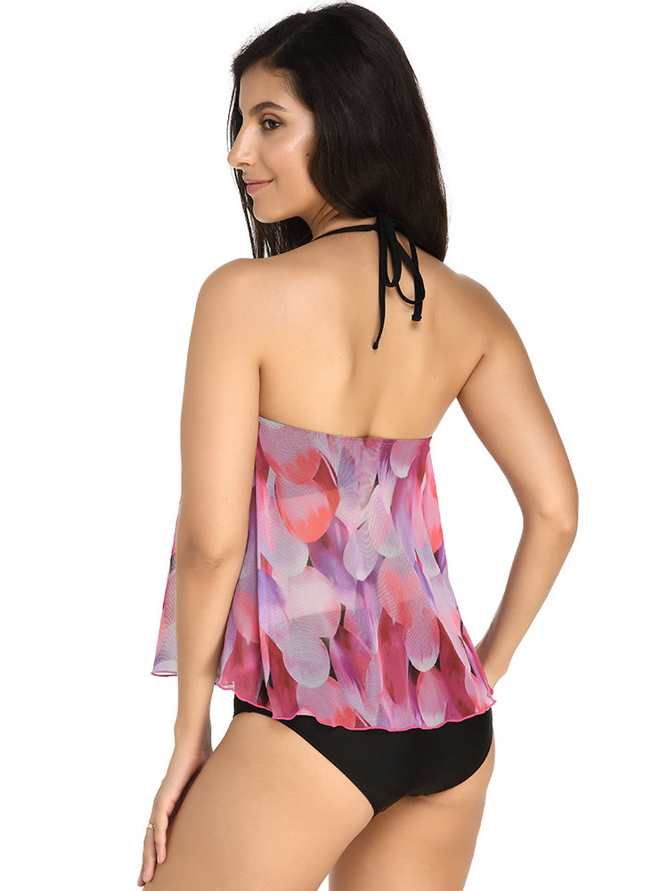 
	Plus Size Women Printed Plaid Halter String Backless Cozy Tankinis Swimsuits