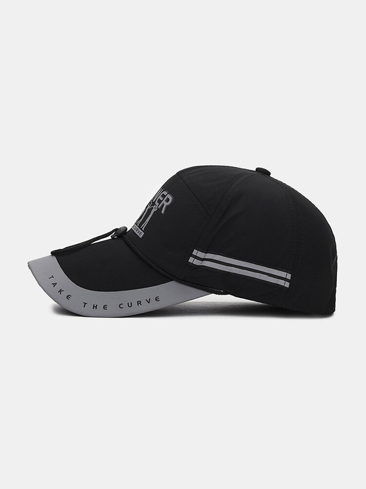 
	Unisex Cotton Quick-drying Letter Print With Night Reflective Strip Windproof Rope Outdoor Sunshade Baseball Cap