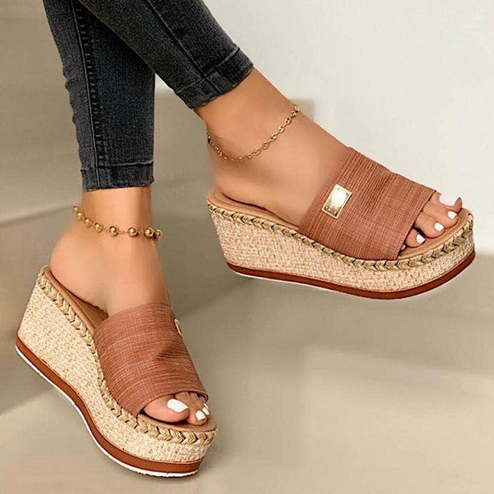 
	Plus Size Casual Solid Color Open Toe Espadrilles Platform Slippers