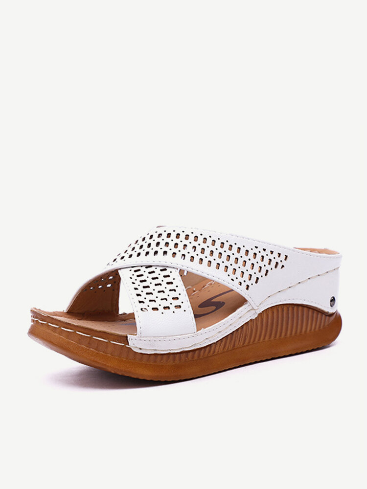 
	Women Peep Toe Hollow Out Summer Beach Wedges Sandals