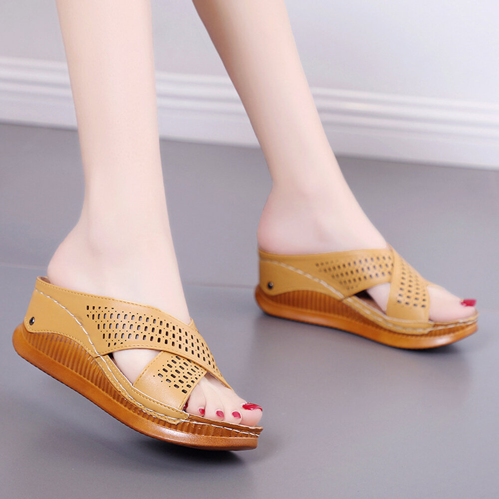 
	Women Peep Toe Hollow Out Summer Beach Wedges Sandals