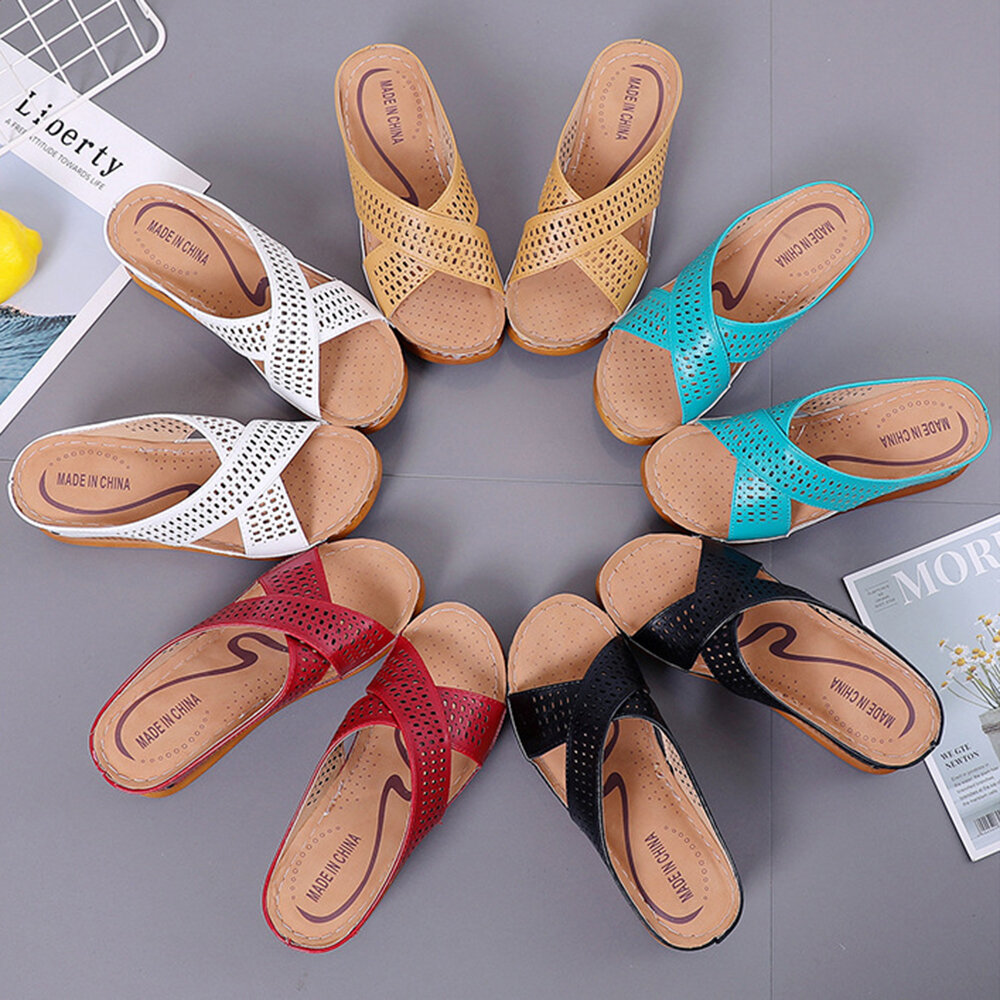 
	Women Peep Toe Hollow Out Summer Beach Wedges Sandals