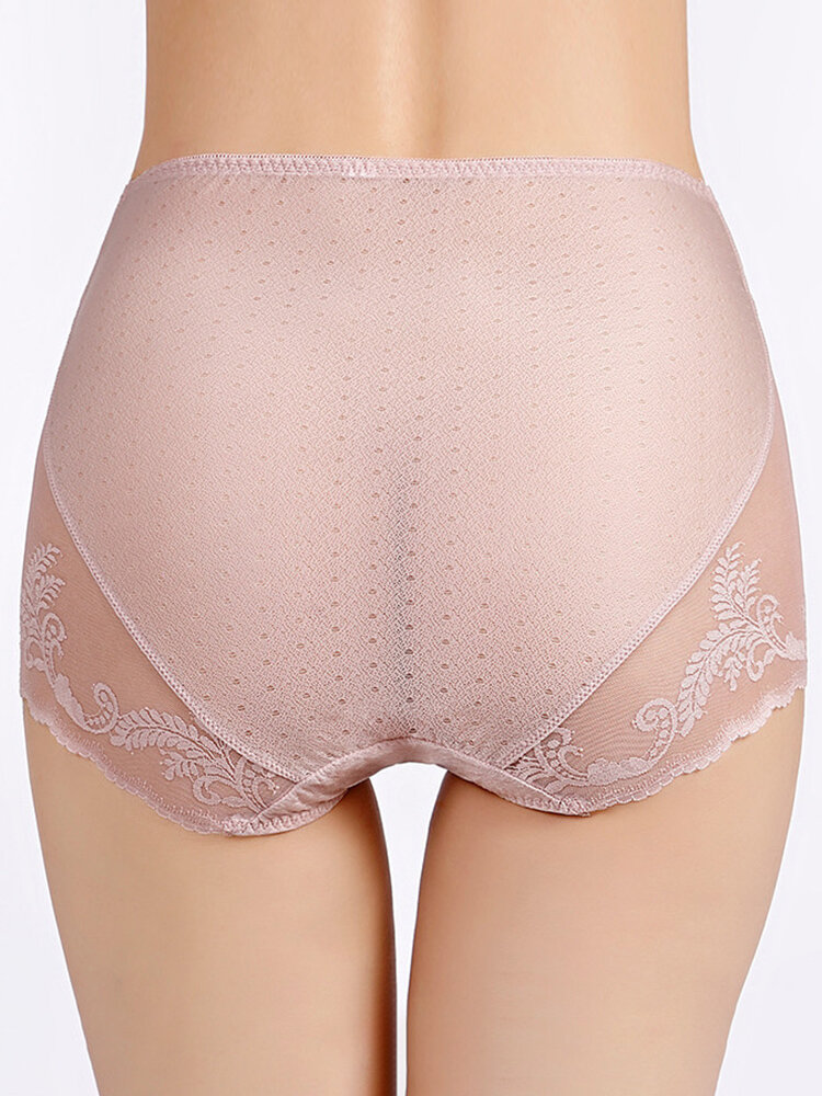 
	Plus Size Women Lace Jacquard Sheer Breathable Thin High Waist Panties
