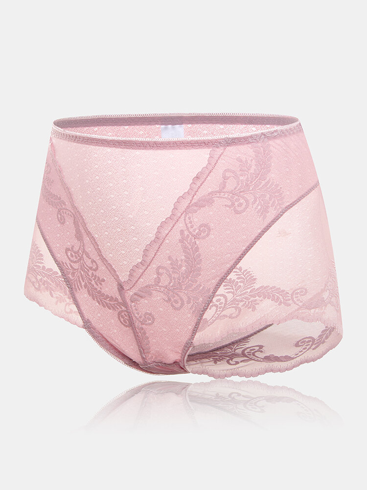 
	Plus Size Women Lace Jacquard Sheer Breathable Thin High Waist Panties