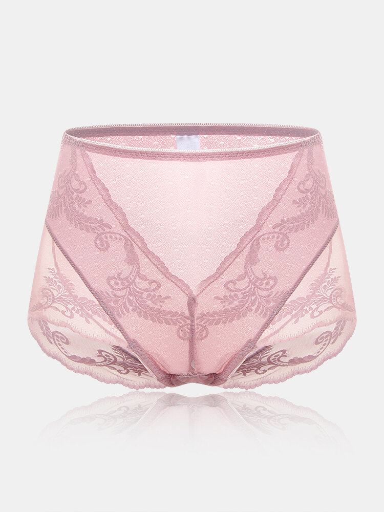 
	Plus Size Women Lace Jacquard Sheer Breathable Thin High Waist Panties