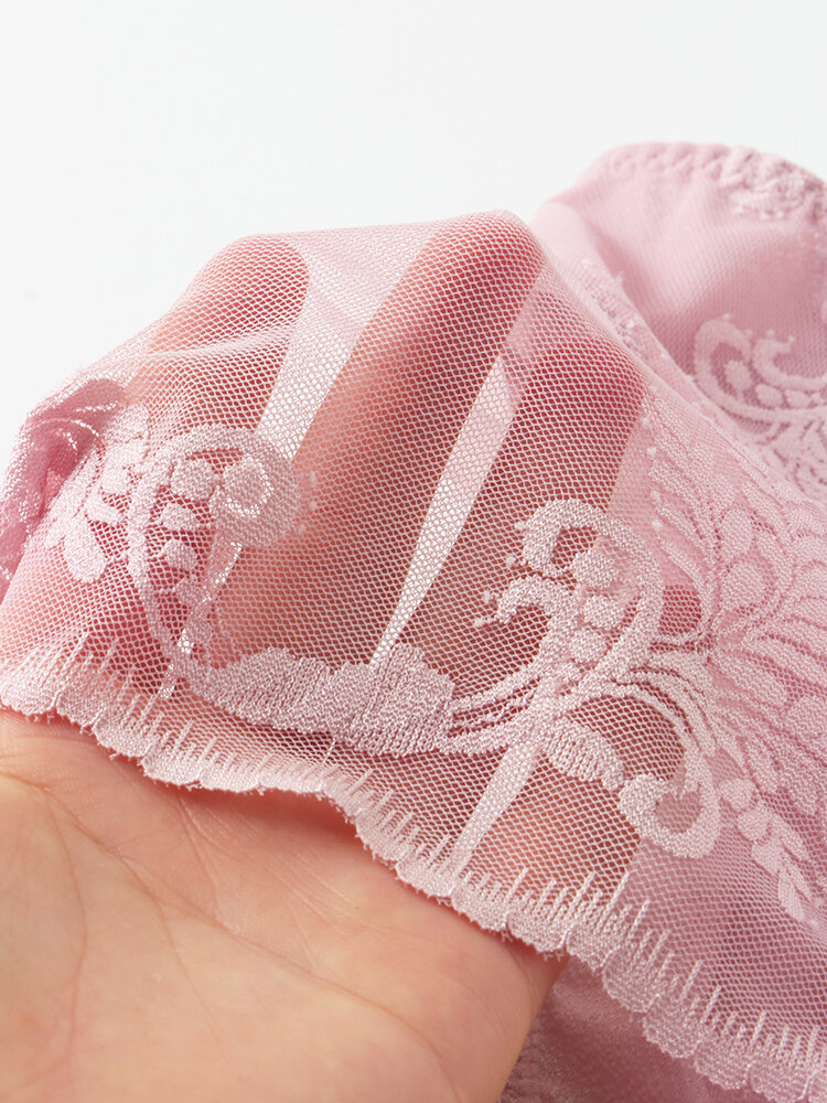 
	Plus Size Women Lace Jacquard Sheer Breathable Thin High Waist Panties