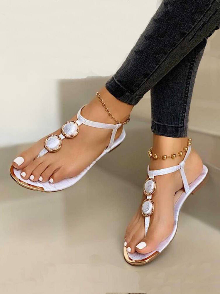 
	Plus Size Women Casual Beading Flip Flop Flat Sandals