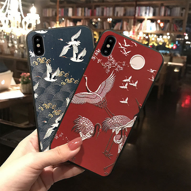 
	Phone Shell Red Bottom White Crane Phone Case