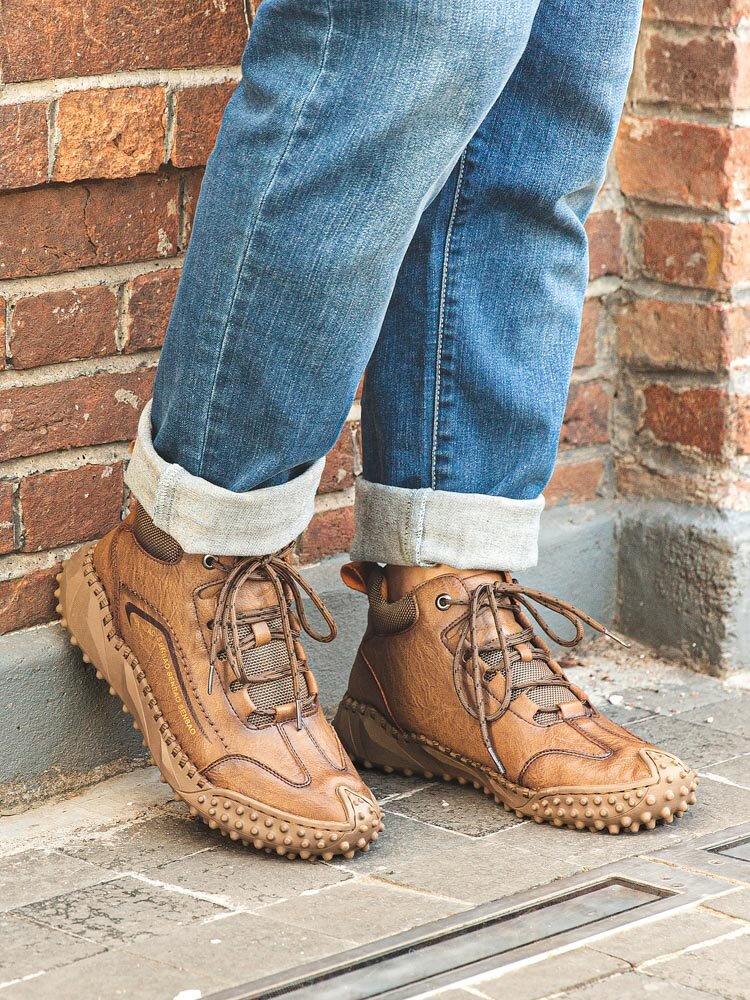 
	Menico Men Hand Stitching Outdoor Rubber Toe Cap Work Style Ankle Boots