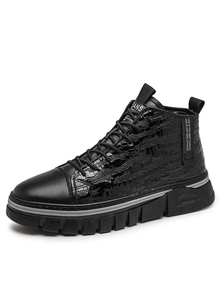 
	Men Stitching Alligator Veins Pure Color Wearable Casual Ankle Boots