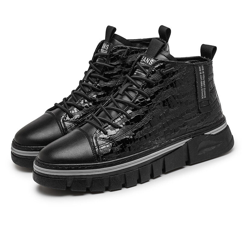
	Men Stitching Alligator Veins Pure Color Wearable Casual Ankle Boots