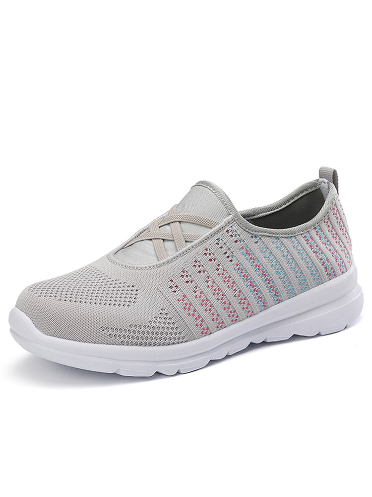 
	Women Breathable Knitted Comfy Slip On Casual Walking Sneakers