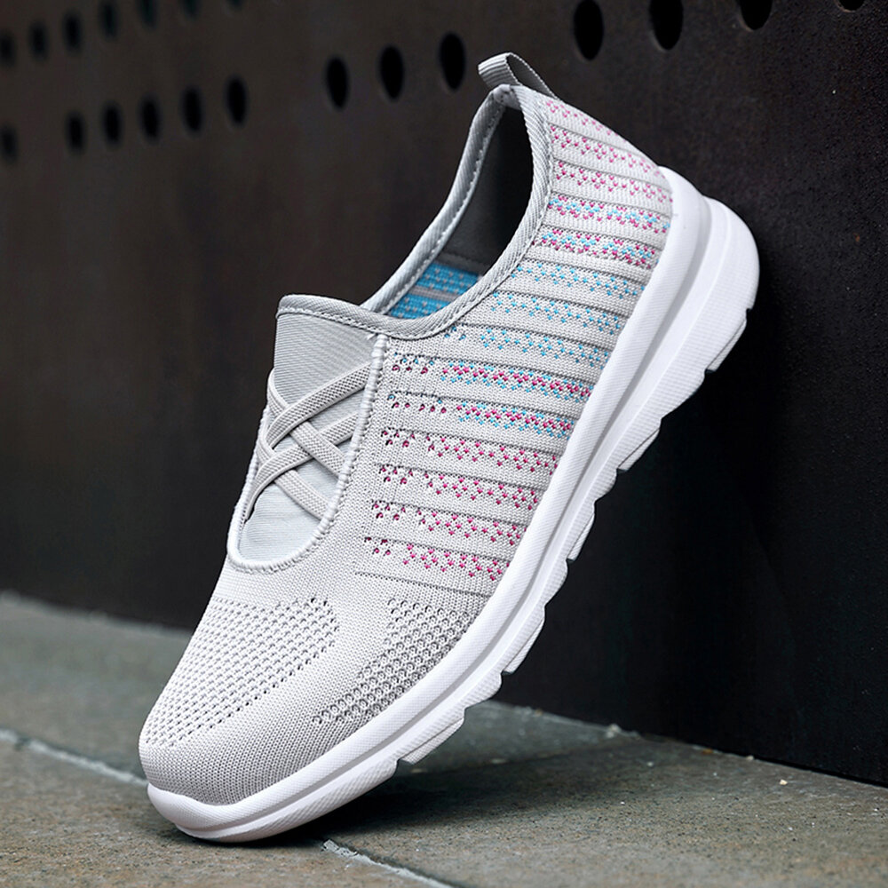
	Women Breathable Knitted Comfy Slip On Casual Walking Sneakers
