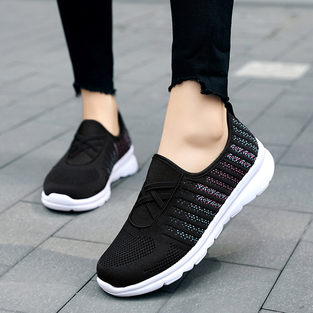 
	Women Breathable Knitted Comfy Slip On Casual Walking Sneakers