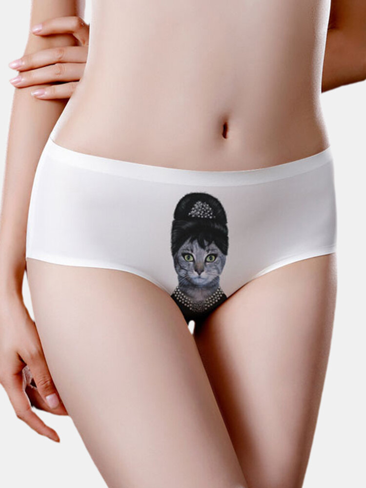 
	Cat Printed Seamless Mid Waisted Cotton Lining Soft Panties