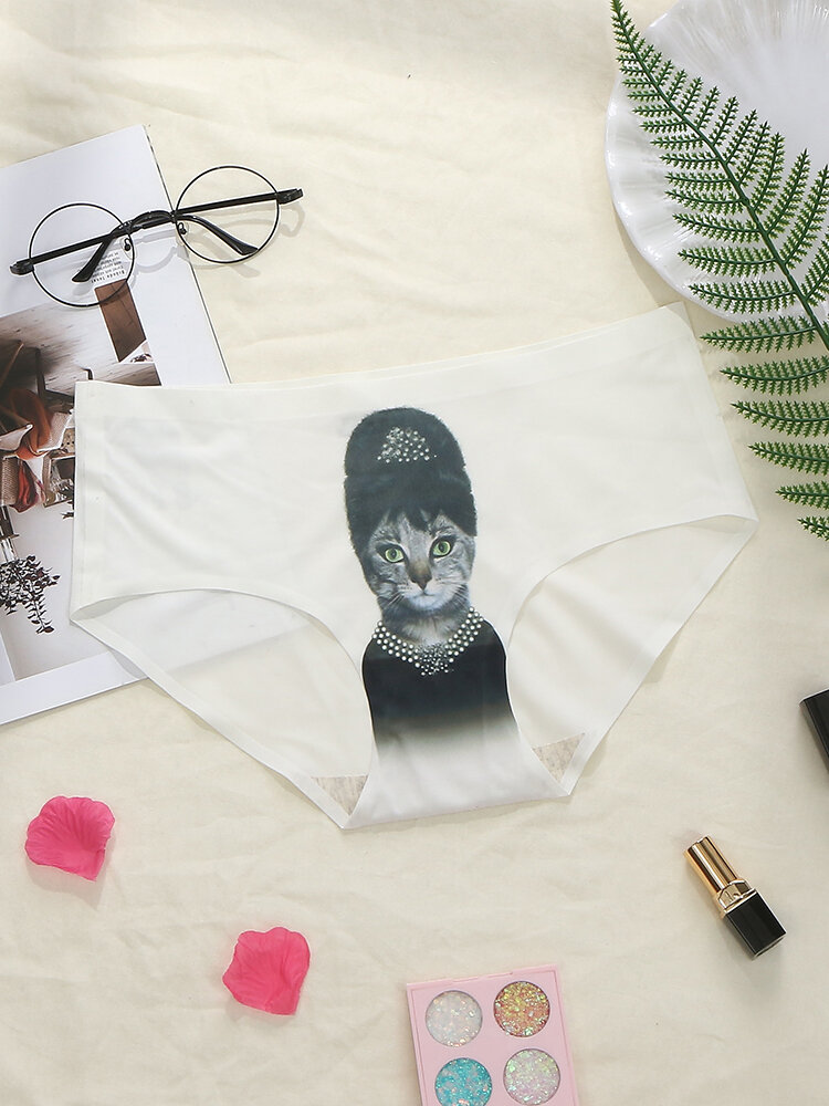 
	Cat Printed Seamless Mid Waisted Cotton Lining Soft Panties